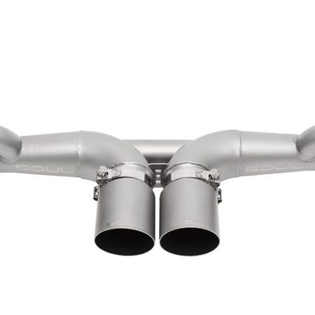 SOUL 14-19 Porsche 991 GT3 Center Muffler Bypass Exhaust – 4in Straight Cut Signature Satin Tips