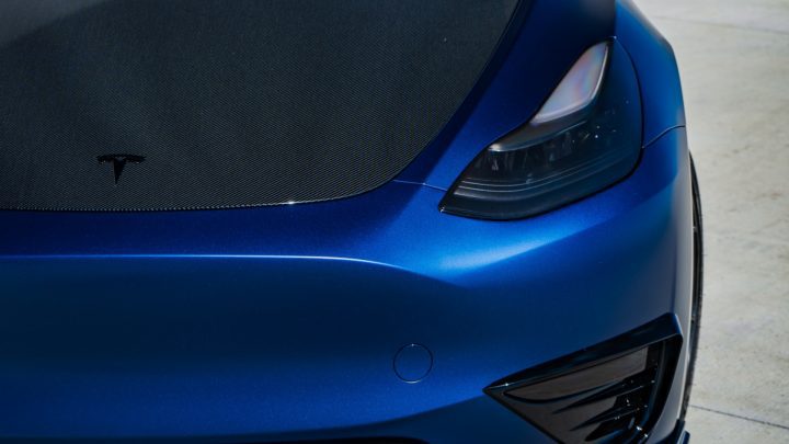 Blue Tesla Model Y - Vossen HF-3 Wheels in Satin Black