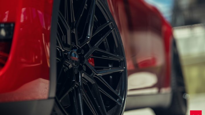 Red Tesla Model Y - Vossen HF-7 Wheels in Gloss Black